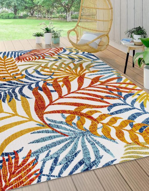JONATHAN Y AMC100B-8 Tropics Palm Leaves Indoor Outdoor Area-Rug Bohemian Floral Easy-Cleaning High Traffic Bedroom Kitchen Backyard Patio Porch Non Shedding, 8 X 10, Cream/Orange